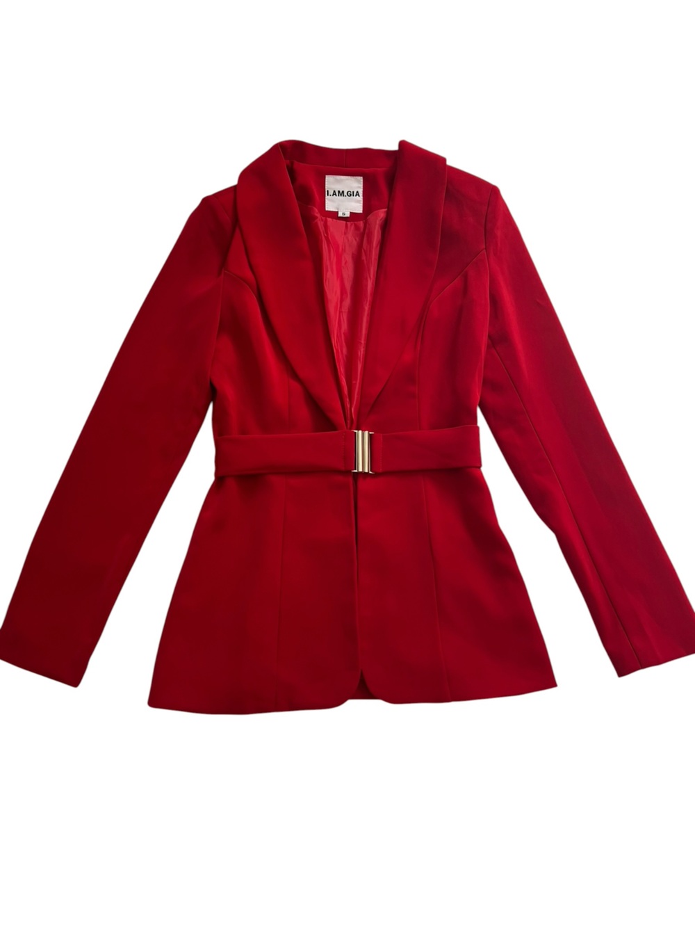 I.AM.GIA Red Belted Blazer Structured Cinched Waist Statement Jacket Small